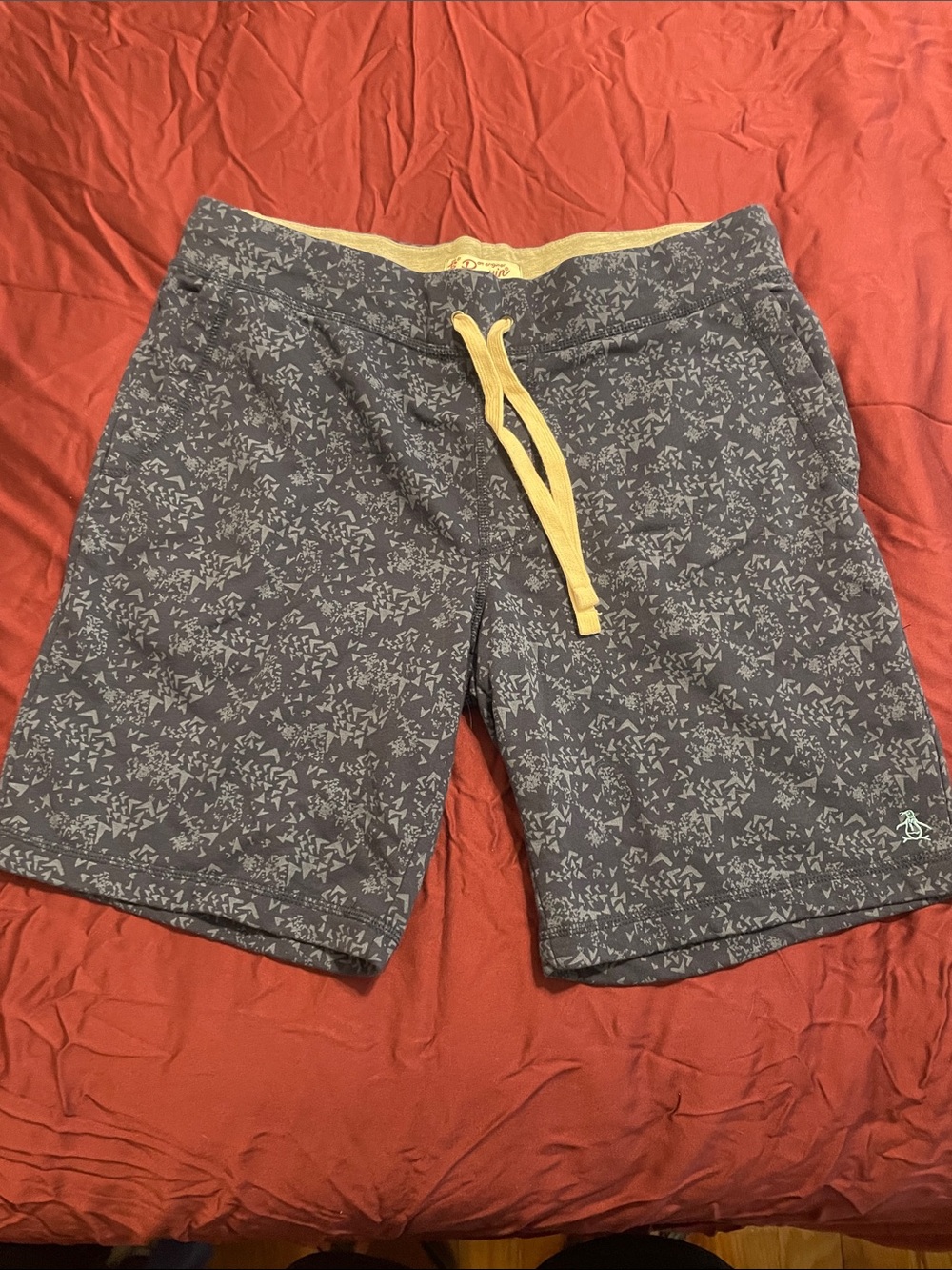 Original Penguin Gray Patterned Sweat shorts with Drawstring Mens L NWOT